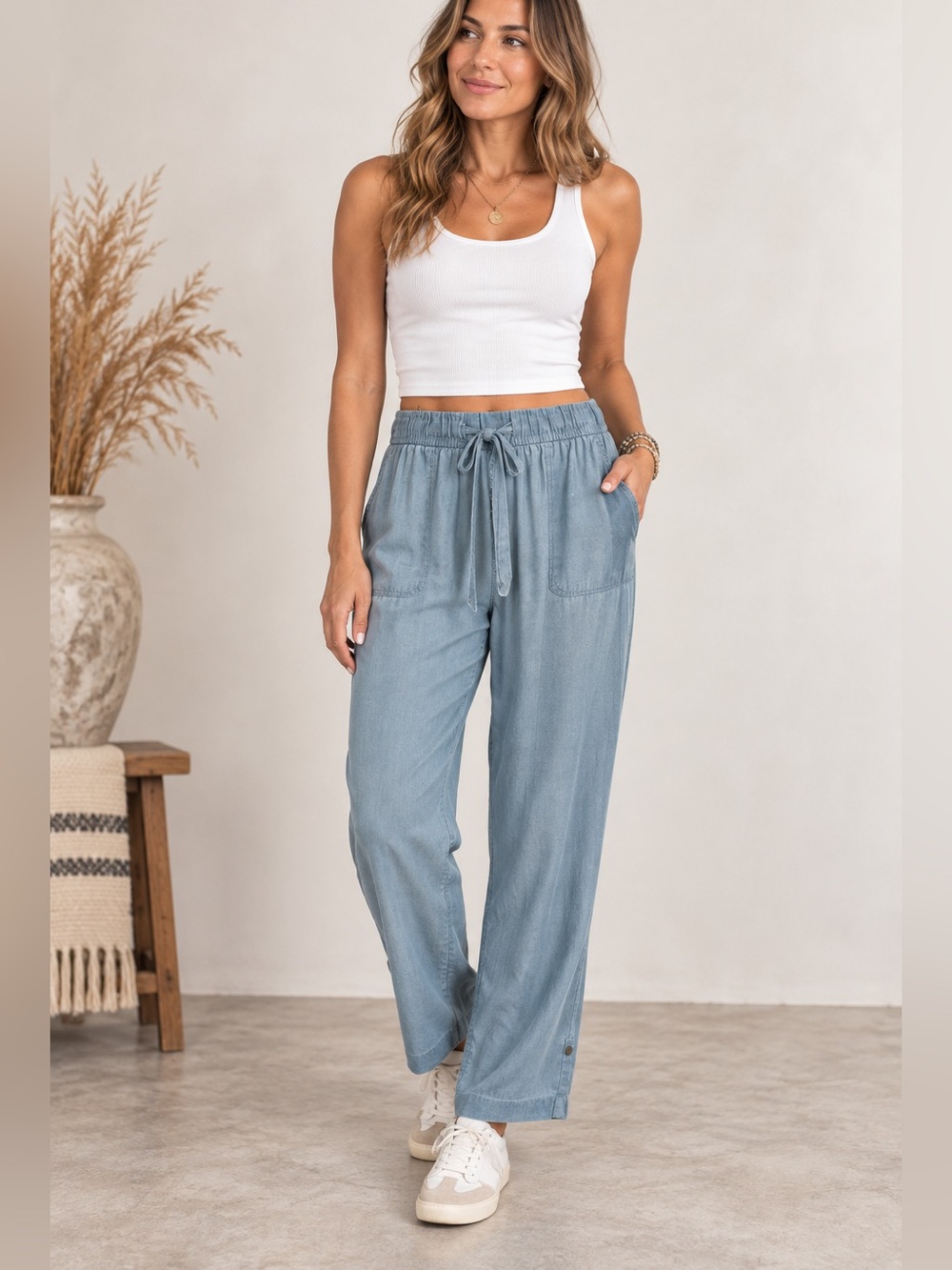 NWT Cynthia Rowley Light Blue High Rise Pants Size XL  Pockets 100% Lyocell